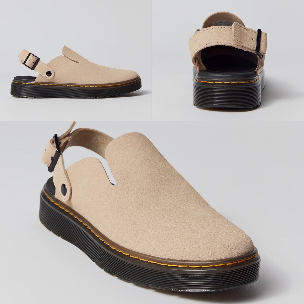 NWT Dr. Martens Carlson Lusso Suede Mules Beige Sand Buckle Slingback Shoes 8